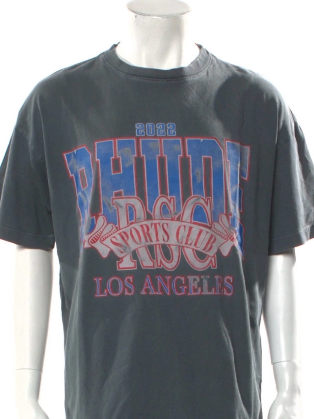 RHUDE Sports Club Los Angeles Black Graphic crew neck distressed Tee shirt XL
